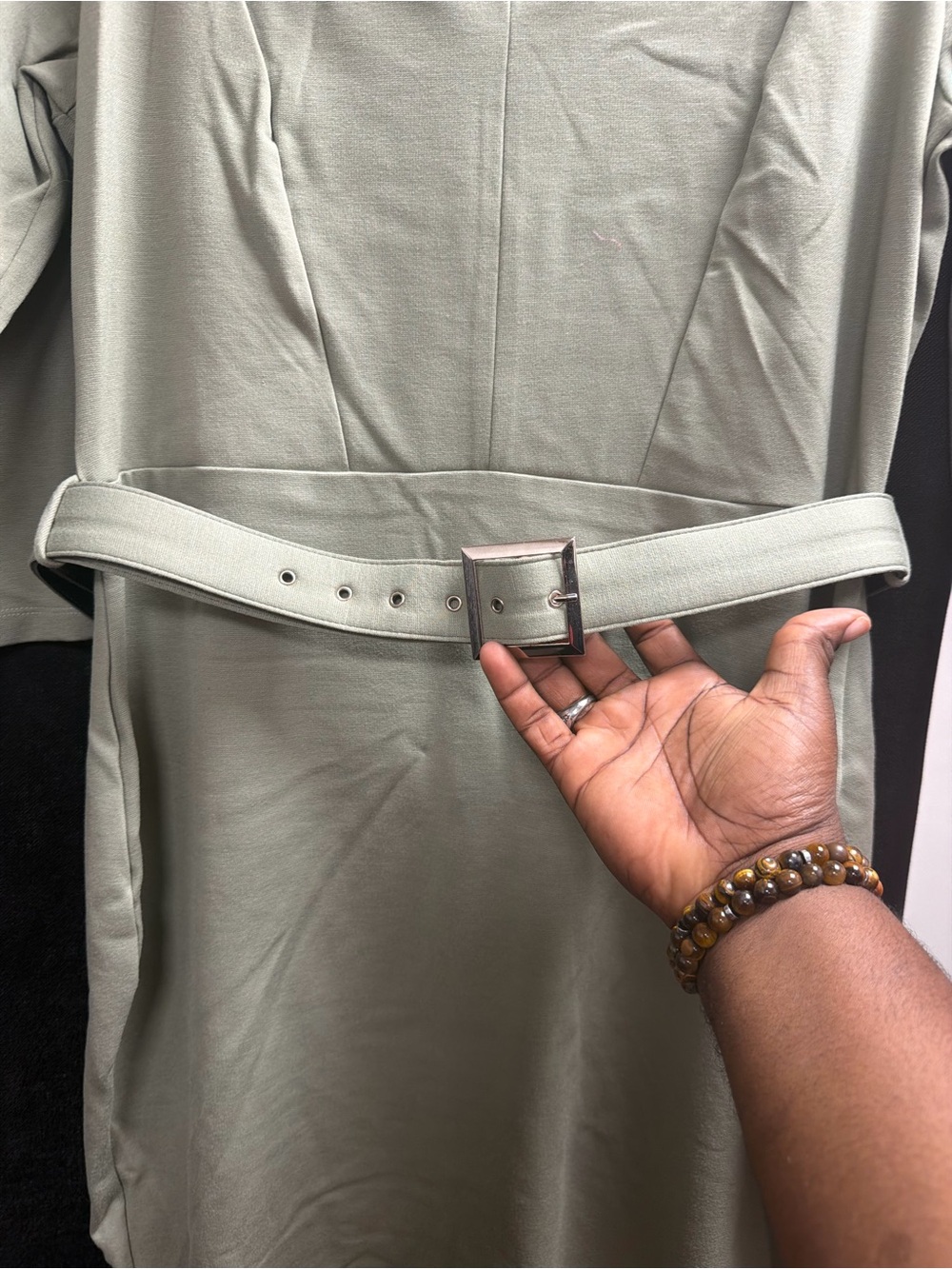 Classic Belted Midi Dress in Sage Green